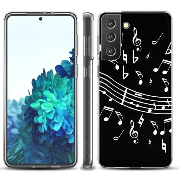 Slim-Fit TPU Protective Phone Case compatible with Samsung Galaxy S21 5G / S21 PLUS 5G, by OneToughShield ® - Music Notes / Black