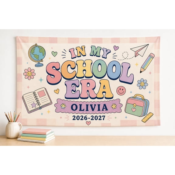 Personalized Back to School Tapestry Banner, Custom First Day School Backdrop