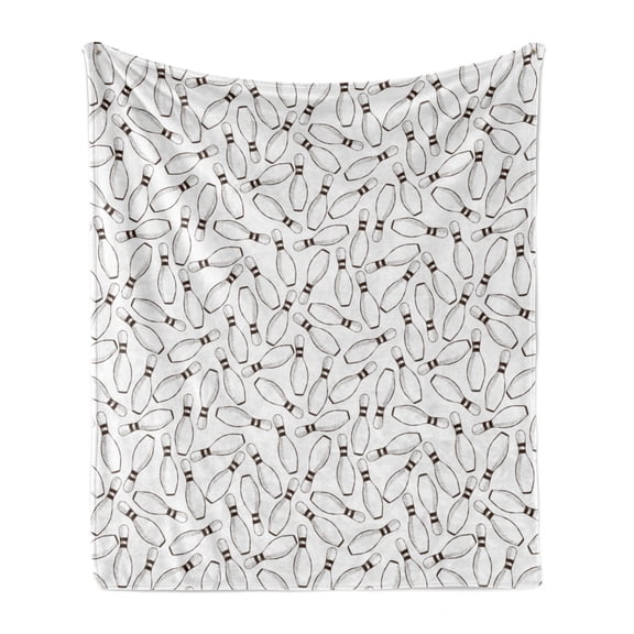 Bowling Party Soft Flannel Fleece Throw Blanket, Sketchy Bowling Pins Pattern Hand Drawn Style Monochrome Hobby Print, Cozy Plush for Indoor and Outdoor Use, 70" x 90", Dark Brown White, by Ambesonne