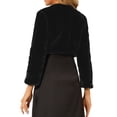 thumbnail image 3 of MODA NOVA Juniors Collarless Long Sleeve Open Front Faux Fur Shrug Cropped Coat, 3 of 6