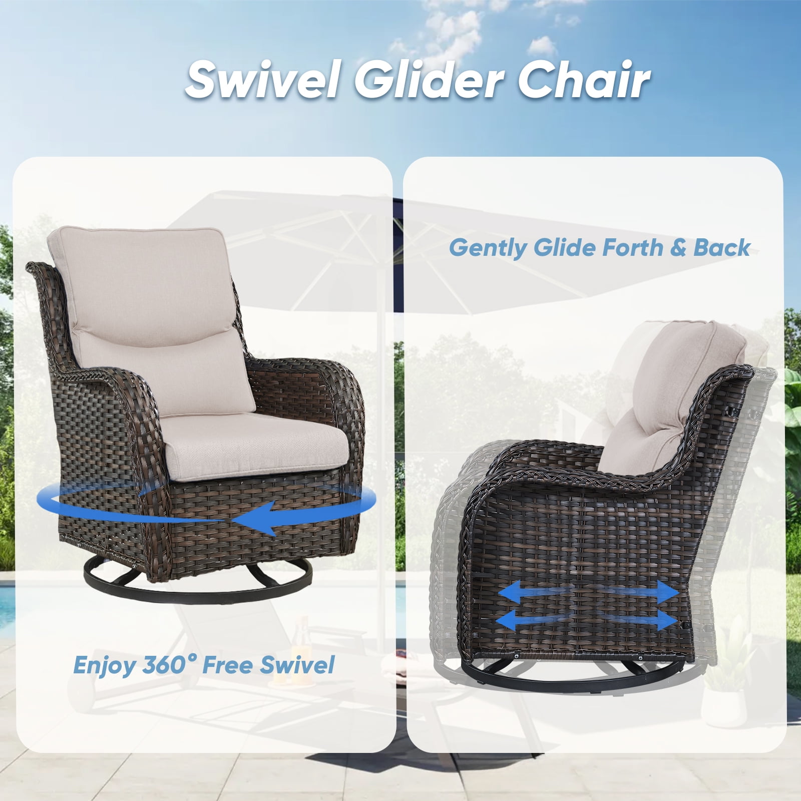 Gymojoy 3 Pieces Patio Furniture Set, Outdoor Swivel Gliders Rocker, Wicker Patio Bistro Set with Rattan Rocking Chair for Backyard,Porch( Beige)