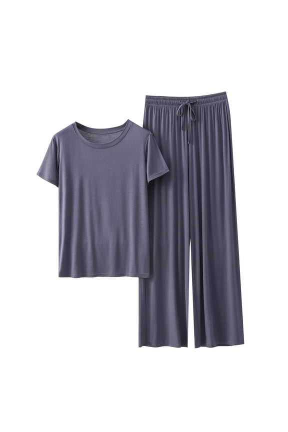 Summer Pajama Set for Women Ultra-Soft Short Sleeve Top and Wide Leg Pants Pjs Sleepwear Loungewear