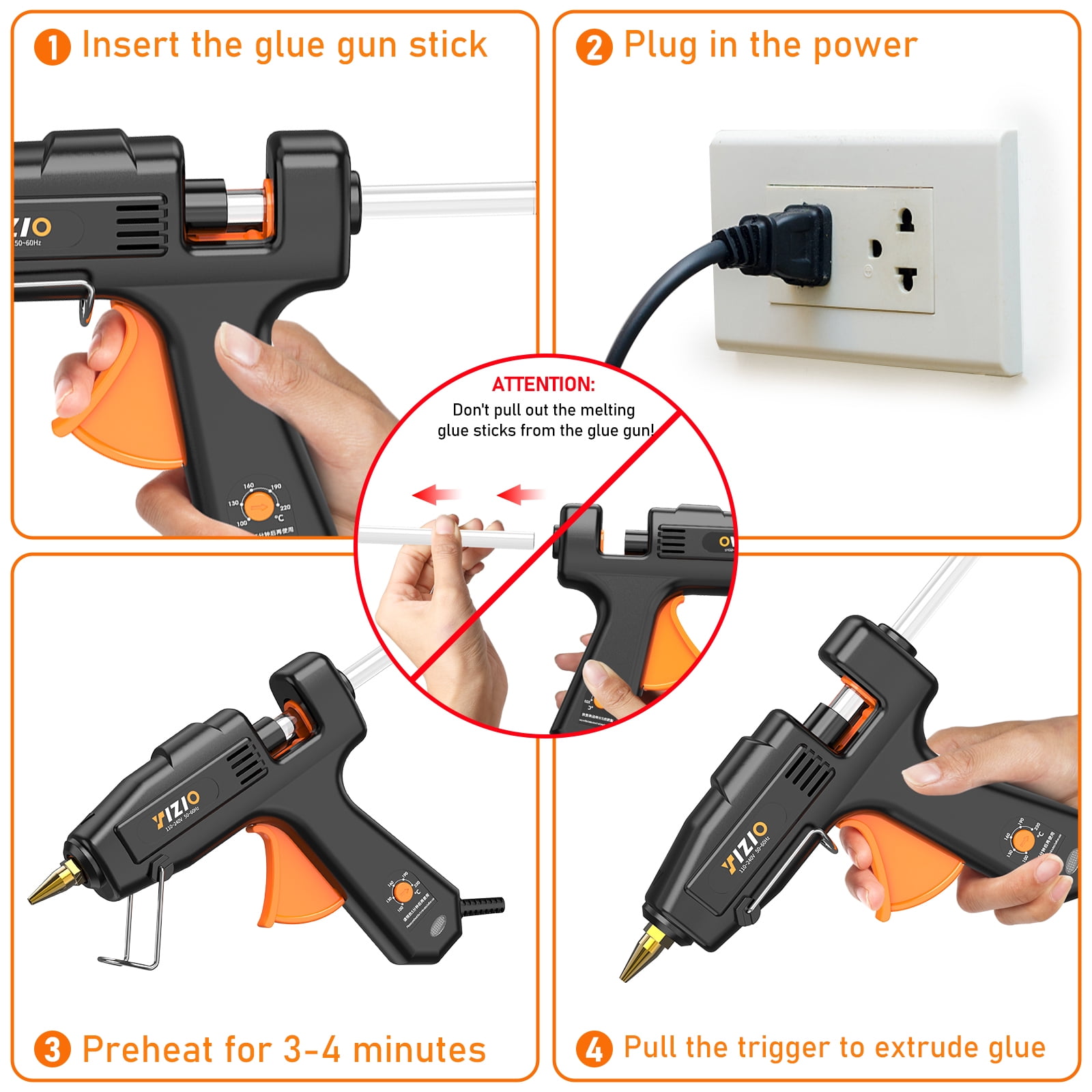 IZIO Adjustable Temperature Hot Glue Gun with 30 Glue Sticks, 100-220°F Fast Heating for DIY Crafts, Home Repairs, Safe & Ergonomic Design(Black)