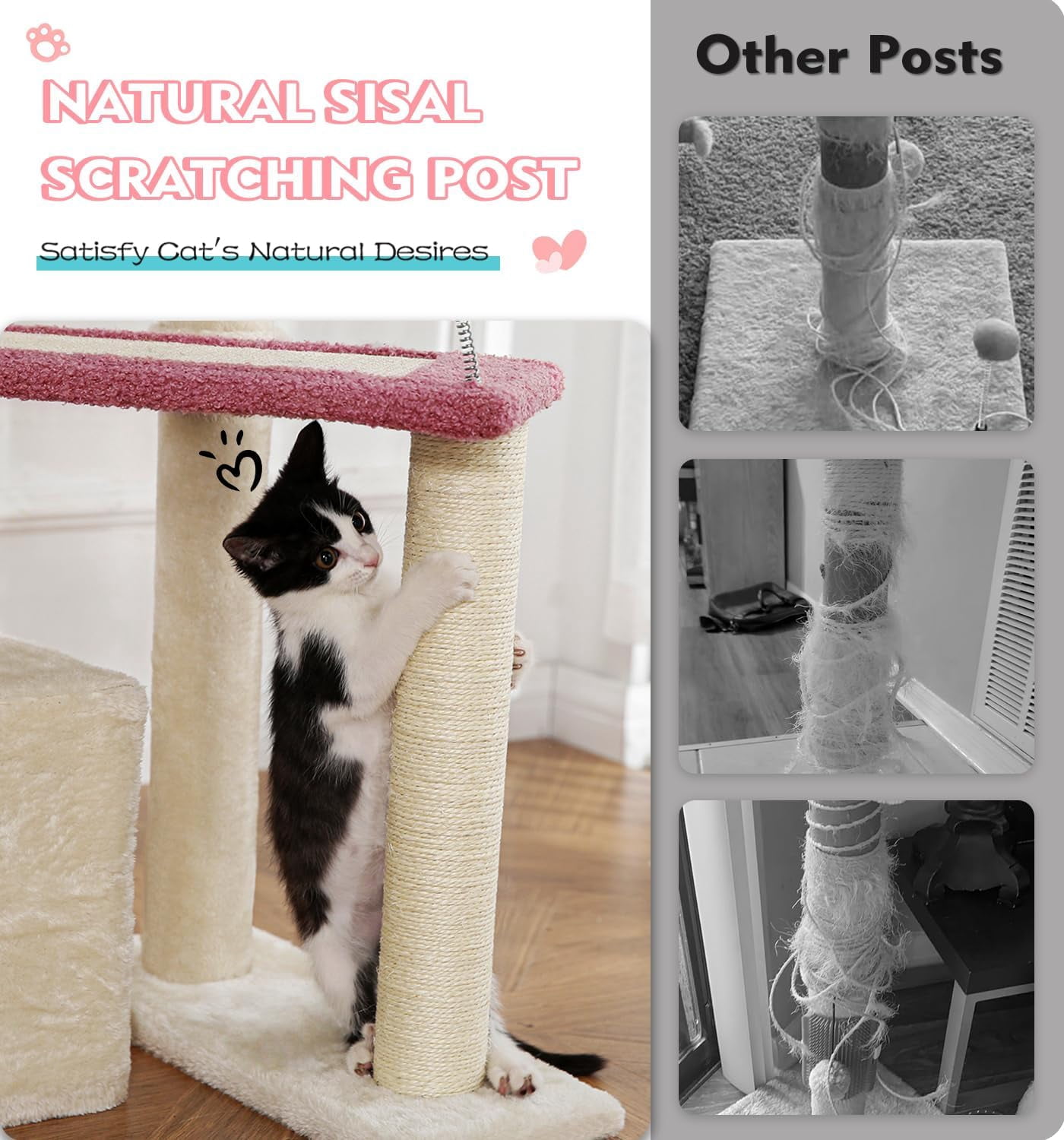 Made4Pets 29" High Multi-Level Climbing Furniture Carpet Cat Tree for Indoors Cats, Pink