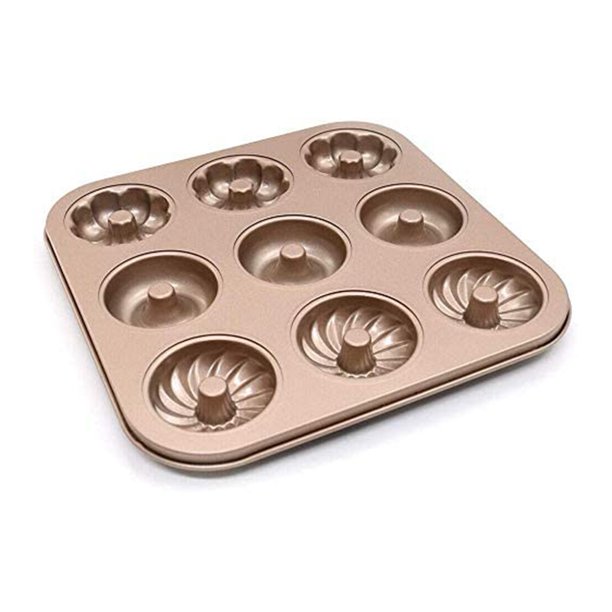 Donut Pans,Nonstick 9 Cavity Doughnut Pan with 3 Patterns, Carbon Steel