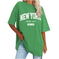 thumbnail image 2 of Ahuyic Womens Plus Size Top,Womens Summer Blouse,Womens Casual Letter Printed T-Shirt With Round Neck And Shoulder Drop Short Sleeved Top Green L, 2 of 4
