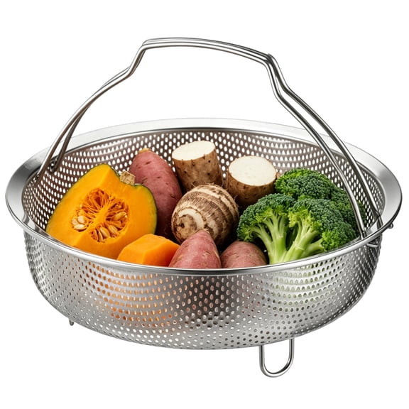 Stainless Steel Steamer Basket, 9.4 x 3.7 in Steamer Insert with Foldable Handle, Fine Mesh Holes and Steady Feet, Multi-Use Mesh Strainer for Dumplings, Vegetables, Seafood, Fruits