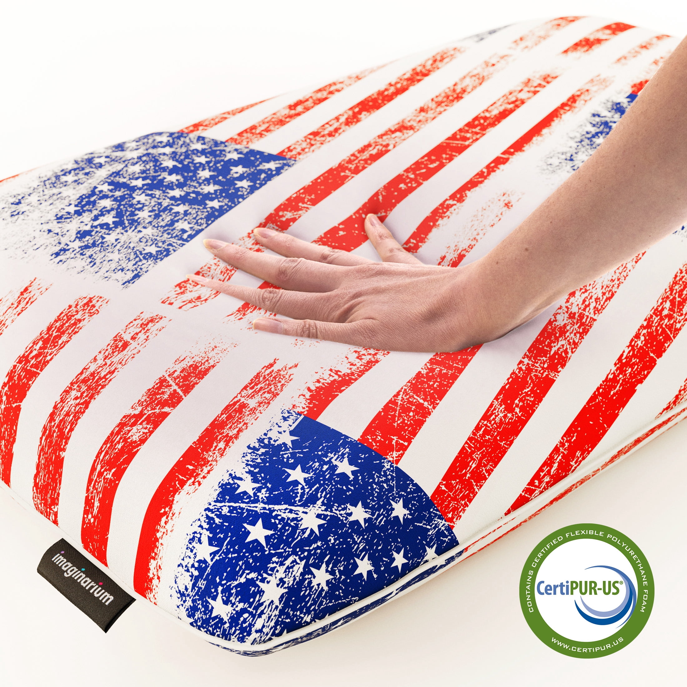 Imaginarium US Flag Memory Foam Fun Pillow with Cool-to-the-Touch Cover, Standard/Queen