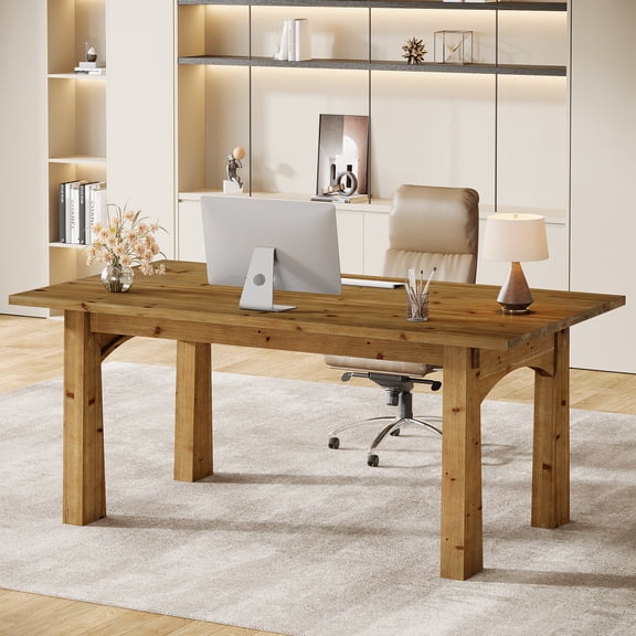 Solid Wood Executive Desk, 63" Farmhouse Home Office Computer Desk Writing Table Conference Table
