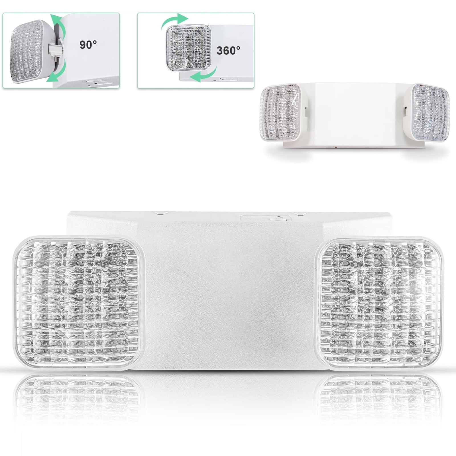 DICEEVIL LED Emergency Lights with Battery Backup, Commercial Emergency Lights Fixtures, Two Adjustable Square Head LED Emergency Lighting, for Mall School Restaurant Hotel, White