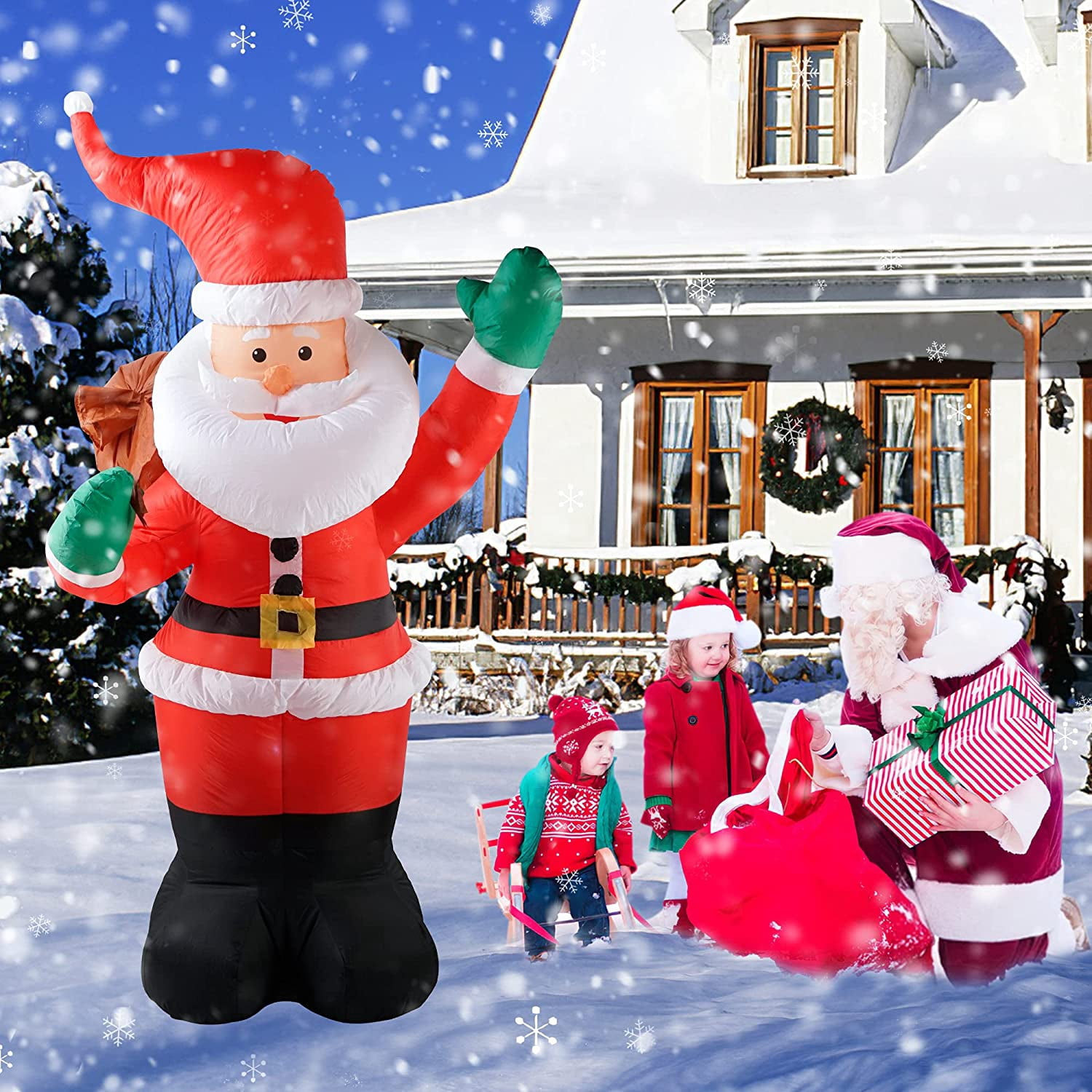 6 FT Christmas Inflatables Santa Claus with Gifts Bag, Christmas Inflatables Outdoor Decorations, Built-in LED Lights Holiday Blow Up Yard Decoration Clearance for Yard, Holiday, Party