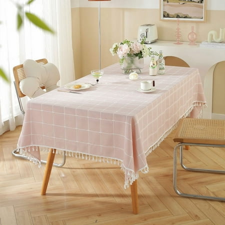 

XmhyTop solid color checkerboard waterproof and dustproof dining table cloth rectangular fabric dining table and coffee table cloth decoration (pink 140 * 140cm)