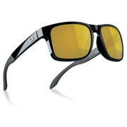B.N.U.S Polarized Sunglasses Men Women Corning Glass Lens Shiny Black / Polarized Yellow Flash