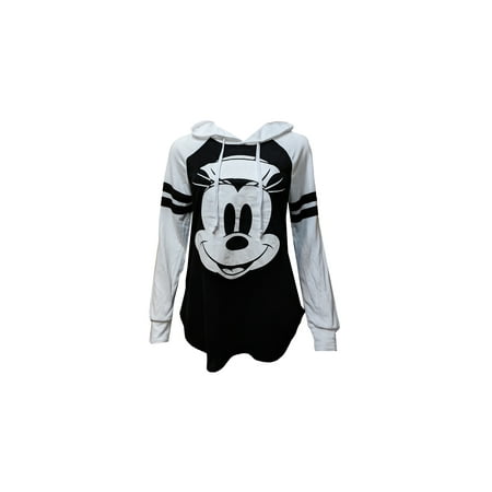 Women's Juniors Minnie Face Lightweight Drawstring Hoodie (L) W13