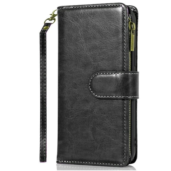 XPM for Motorola Edge 2025 Leather Wallet Case with Zipper, 9 Card Slots, Cash Pocket, Stand & Strap, Clutch Pouch Design Phone Case Cover (Black)