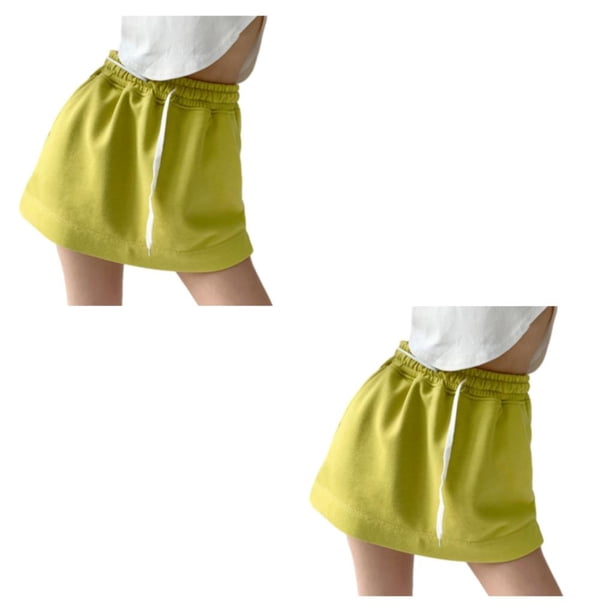Minnieouse Pantalones cortos femeninos Faldas Vestido Sólido Casual Cordón Moda de cintura alta Verano Estilo coreano para compras Viajes Type1 NO1
