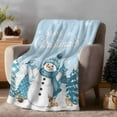 thumbnail image 2 of Christmas Snowman Flannel Blanket for Bed,Travel and Camping, Xmas Tree Snowflake Light Blue Super Soft Cozy Blanket for All Seasons 50"x60", 2 of 9