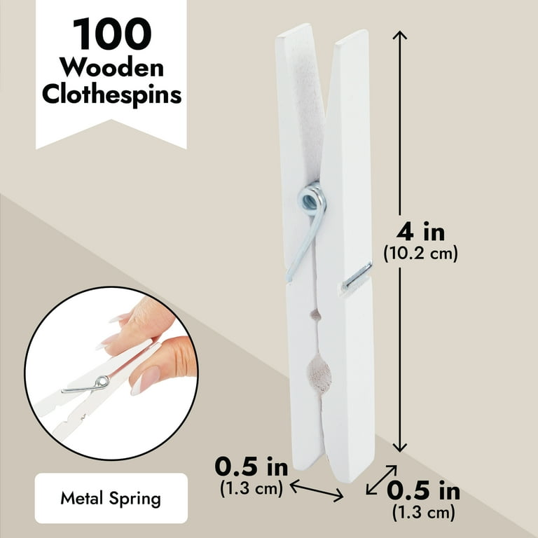 Juvale 100 Pack Wooden Clothespins for Hanging Laundry, Crafts, Photos (White, 4 in)