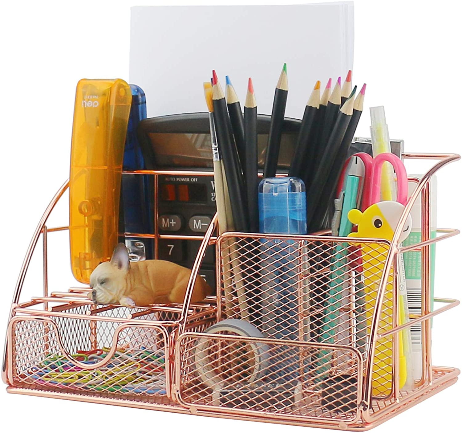 Bibana Rose Gold Desk Supplies Organizer, Multi-functional Mesh Desk Organizer with 6 Compartments & Desk Drawer Organizer for Office Supplies and Desk Accessories（Rose Gold） (8.7' X 5.5' X 5.1')