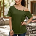 thumbnail image 5 of Uootdi Womens T Shirts Solid Color V Neck Button Front Loose Fit Short Sleeve Breathable Tops Casual Blouses Summer Vacation Wear Gift, 5 of 6