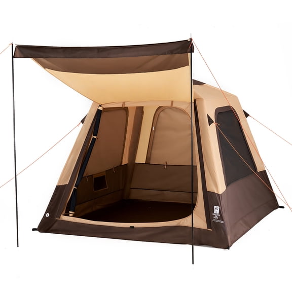 VEVOR Camping Tent, 4 Person Inflatable Cabin Tent with Rechargeable Pump, TPU Air Tube & 5 Large Mesh Windows, Portable Easy Setup Waterproof with Carry Bag for Family Outdoor Camping & Hiking,Beige