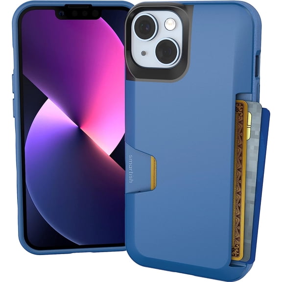 14 Wallet Case - Wallet Slayer Vol. 1 [Slim   Protective] Credit Card Holder - Drop Tested Hidden Card Slot Cover Compatible with Apple iPhone 14 - Blues on The Green