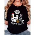 thumbnail image 1 of Camiseta Para Mujer Ropa De VeranoWomen'S T-Shirt, "Grey Rabbit And Other White Chicken Easter White" Print, Retro Minimalist Fashion, Round Neck, Casual And Comfortable, Sports Short-Sleeved T-Shir, 1 of 7