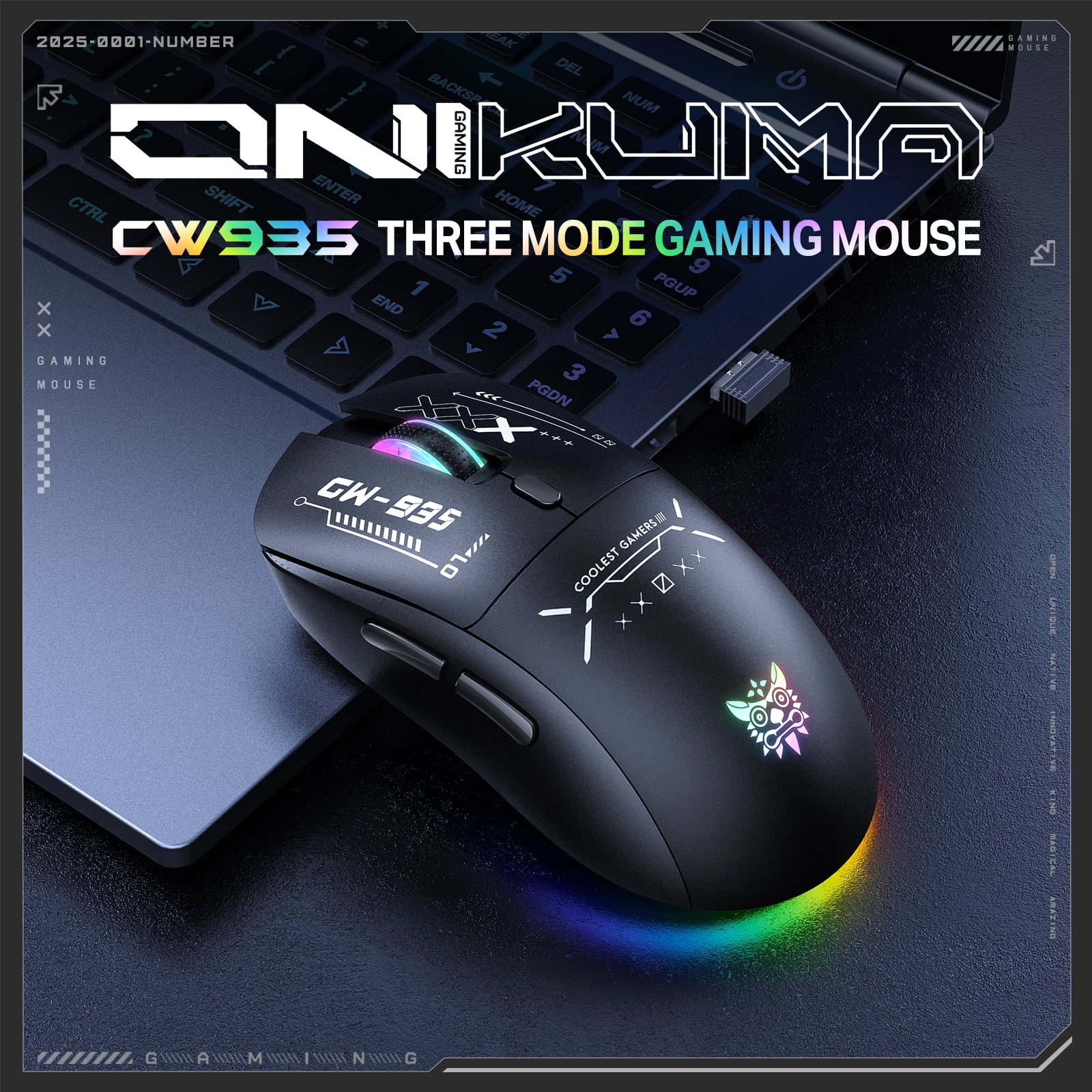 Siivton Wireless Gaming Mouse,  2.4G/Bluetooth 5.3/Wired, 12800 DPI Adjustable, 8 Programmable Buttons, 500mAh Battery, RGB Lighting for PC, Laptop, Mac, PS4/PS5