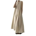 thumbnail image 1 of Femmes Été Sans Manches Décontractée Midi Débardeur Robe en Lin de Coton Plissé Col Uni, 1 of 5