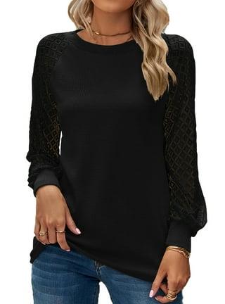 Black Long Sleeve Lace Tops