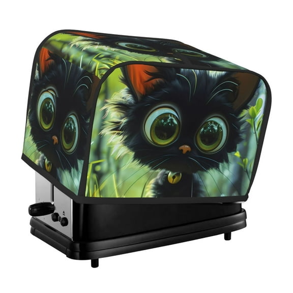 Fotbe Cute Big-Eyed Black Cat for Two Slice Toaster Cover, Fingerprint Protector, Super Soft Appliance Cover And Dust Cover,Bread Dust Cover & Fingerprint Protection