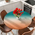 thumbnail image 2 of Teal Burnt Orange Ombre Round Tablecloth 45-54 Inch Round Fitted Table Cloth with Elastic Edge, Modern Gradient Abstract Art Waterproof Table Cover Protector for Outdoor Picnic Party Dining, 2 of 9