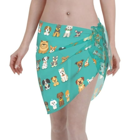 Coaee Cartoon Dogs Women s Short Sarongs Beach Wrap Sheer Bikini Wraps Chiffon Cover Ups for Beach  Swimming  Holiday