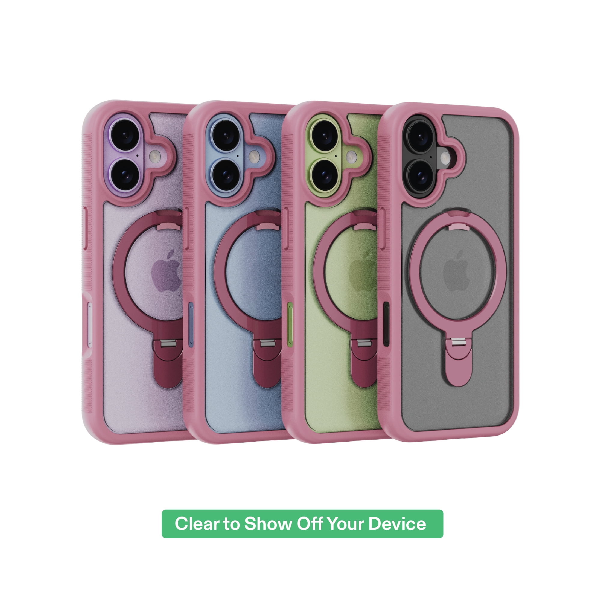 onn MagSafe Compatible Phone Case with Kickstand for iPhone 17 - Pink/Frosted Clear