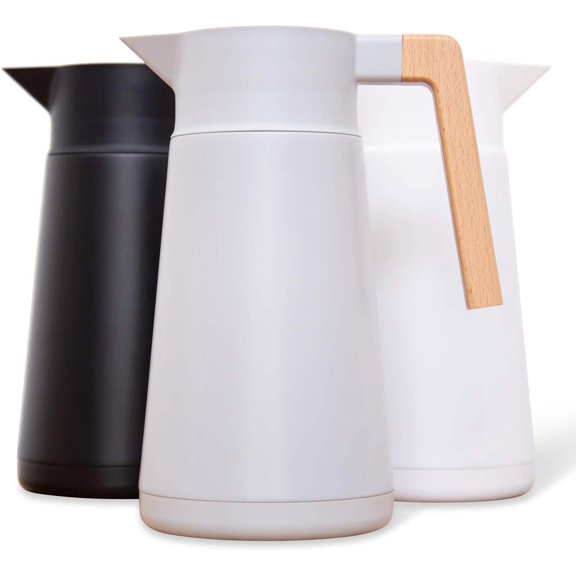 Thermal Coffee Carafe 68 Oz - Large Stainless Steel Insulated Carafe - 2 Liter Double Walled Vacuum Thermos Coffee and Beverage Dispenser with Tea Infuser and Strainer (Gray)