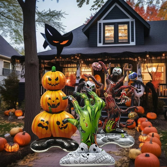 3pcs Extra Huge Halloween Foil Balloons, Standing Pumpkin Dead Tree Green Claw Balloons for Indoor Outdoor Party Decor, Halloween Decorations