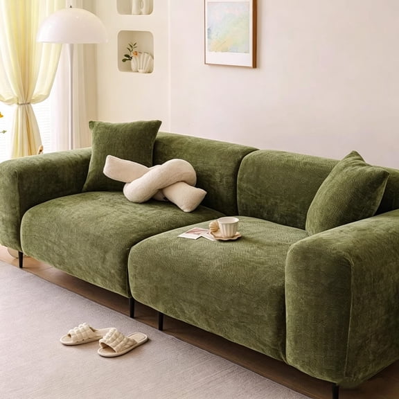 Pet Friendly Soft Woven Sofa Cover Stretch Elastic Furniture Protector for Living Room and Bedroom Daily Use Army Green