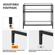 Alden Design 3-layer Modern Tempered Glass Console Table with Shelves for Living Room, Black