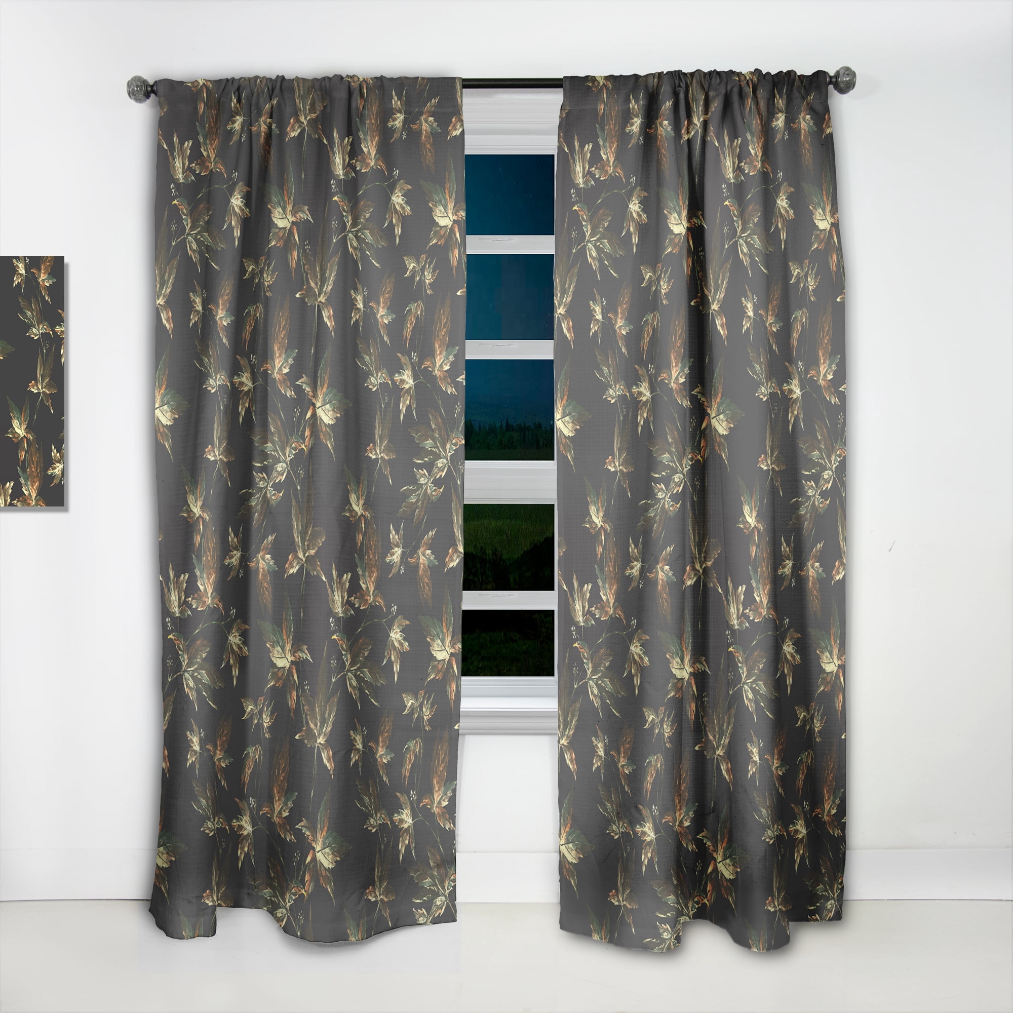Designart 'Leaves on Black' Traditional Curtain Panel