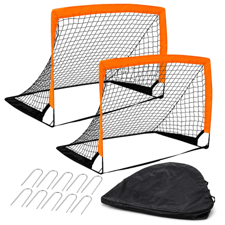 Rayocon Soccer Goals for Backyard 2 Pack, Portable Pop Up Soccer Nets 4x3ft for Kids Youth, Orange