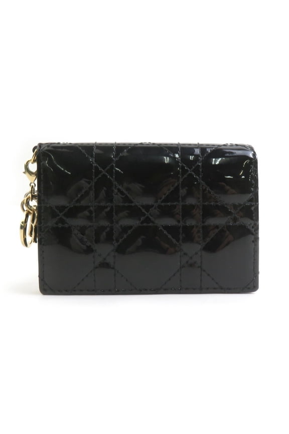 Pre-Owned Christian Dior Cannage Patent Leather Business Card Case in Black and Gold, Women's,...