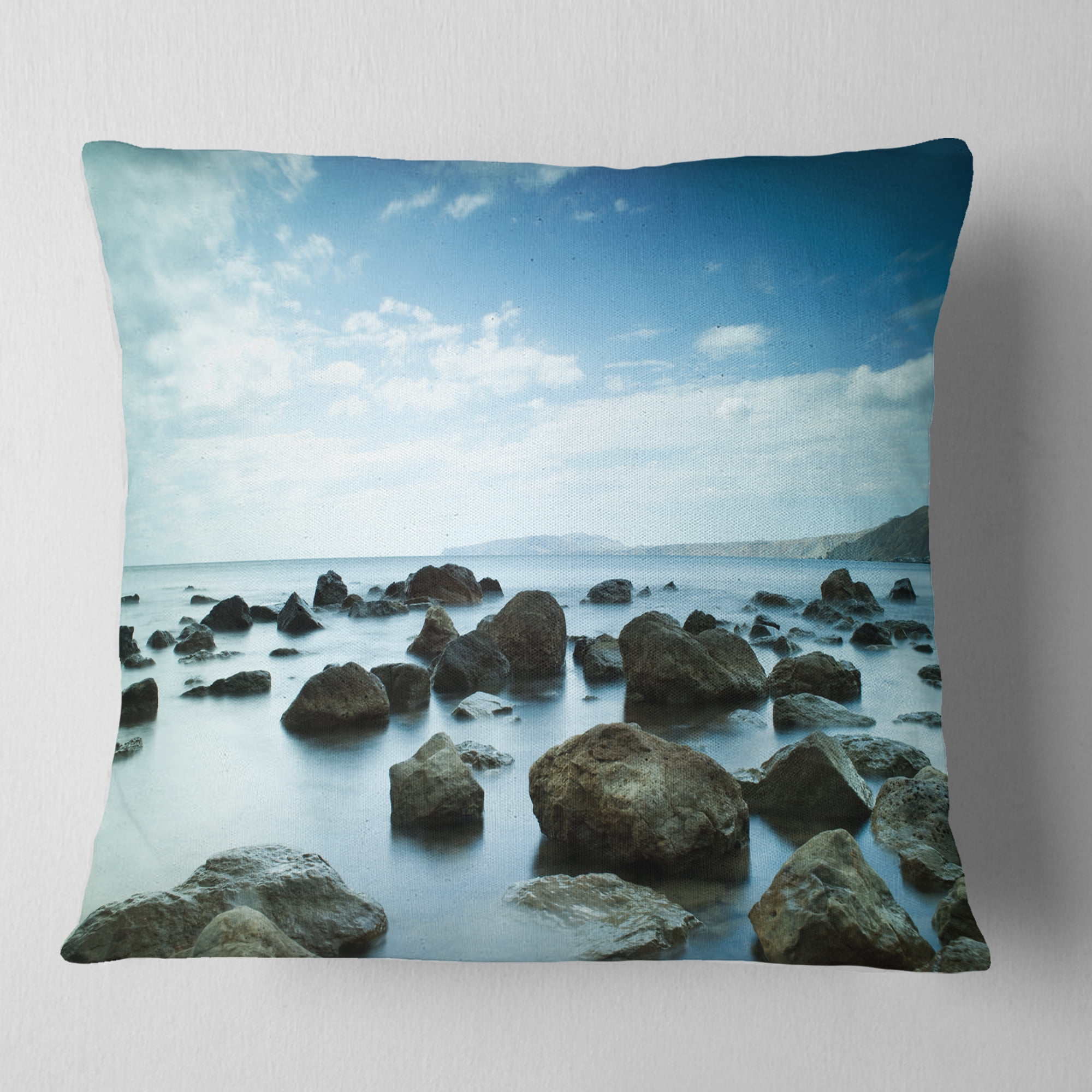Designart Sleeping Sea Under Blue Sky - Landscape Photo Throw Pillow - 18x18