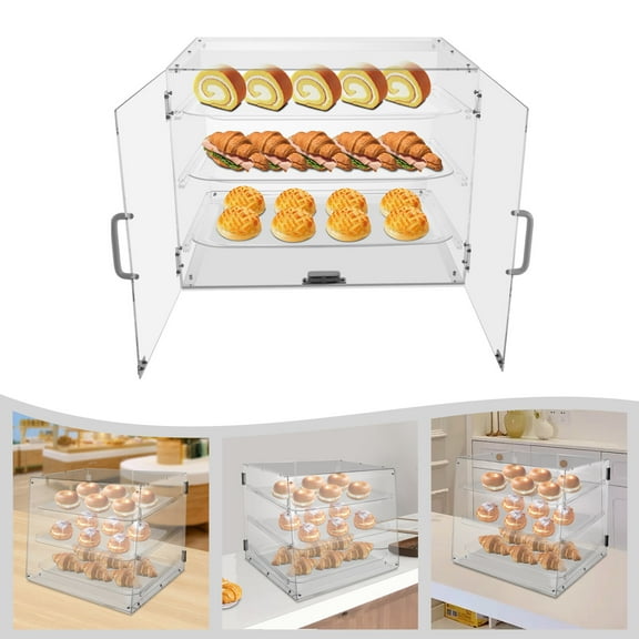 Miumaeov 3 Tiers Commercial Bakery Display Case Clear Acrylic Pastry Display Canbinet Dustproof Showcase