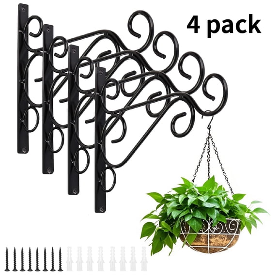 WLGJL Pack of 4 Iron Outdoor Hanging Brackets Wall Hooks for Bird Feeder Lanterns Wind Chimes with Screws (Black)
