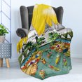 thumbnail image 4 of Travel Soft Flannel Fleece Throw Blanket, Vertical Illustration of a Historic Monument and People Cruising Touristic, Cozy Plush for Indoor and Outdoor Use, 50" x 70", Multicolor, by Ambesonne, 4 of 5