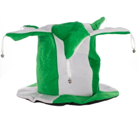 Rinco Attached Bells Novelty Jester Hat, Green White, One Size 10" T