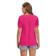 thumbnail image 3 of Women's Summer Casual 2-Pack V Neck Tops Swiss Dot Puff Sleeve Blouse Hotpink/Black, 3 of 7