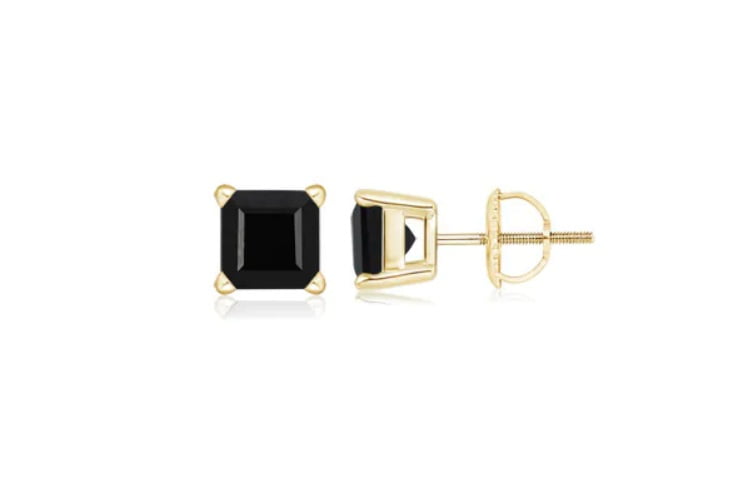 Paris Jewelry 10k Yellow Gold Created Black Sapphire 2 Carat Square Cut Stud Earrings Plated