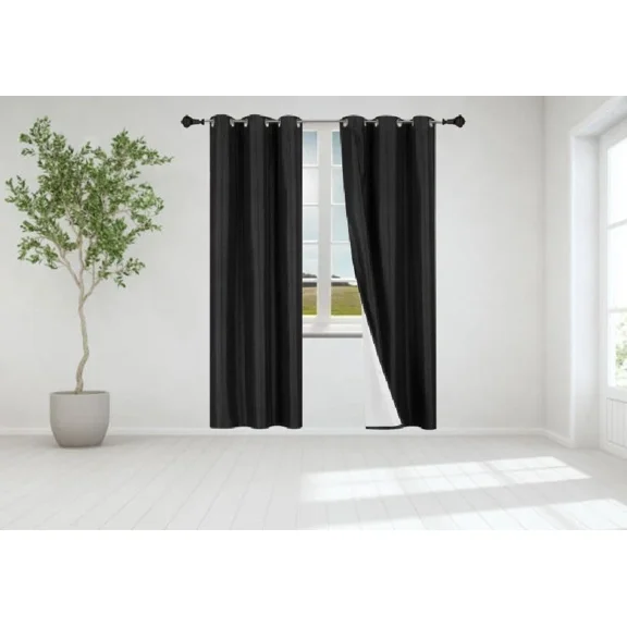 Gorgeous Home Linen 2pc Set Silver Grommet Blackout Window Curtain 95" length x 35" width each pc Black Color