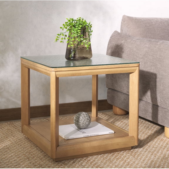 Safavieh Couture Benecarlo Contemporary Wood and Glass End Table, Natural/Clear